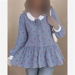 شومیز عروسکی زنانه کرپ پرما یقه و سرآستین گیپور فری سایز