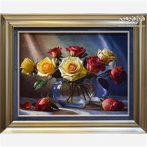 تابلو فرش دستباف طرح گلدان شیشه ای بافت تبریز (2364)