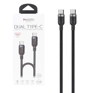کابل شارژ فست 1.2 متری Yesido Type-C To Type-C مدل CA190 60W - مشکی (گارانتی 18 ماه تعویض نیکان همراه)