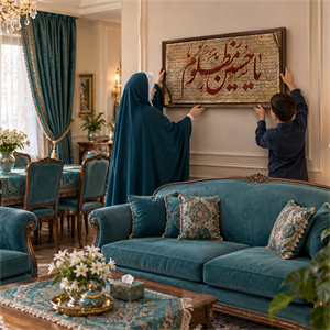 کتیبه مخمل زیارت عاشورا با شعار یا حسین مظلوم 
