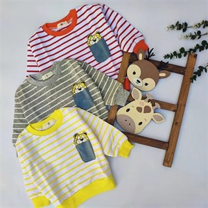 بلوز تک اسپرت بچگانه دخترانه و پسرانه یقه و مچ کشبافت رنگبندی زیبا طرح ببری سایز 80 تا 100