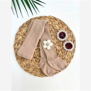 جوراب شلواری نوزادی دخترانه طرح گل بابونه کبریتی پنبه ای