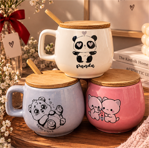 ماگ درب بامبو همراه با قاشق بامبو چوبی
