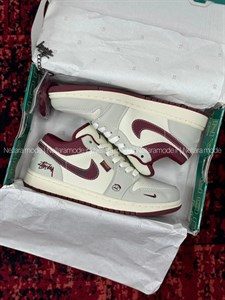 کتونی نایک جردن 1 استوسی کرم زرشکی | Nike jordan 1 stussy 41