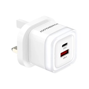 شارژر 35 وات سه‌پین پاورولوژی مدل Dual-Port Fast Charging (سفید)