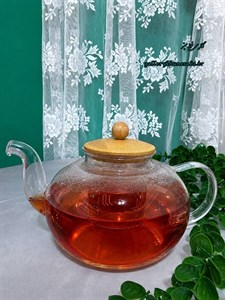 قوری پیرکس وارداتی درب چوبی و چای صافی پیرکس