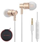 KINVOCA Wired Metal in Ear Earbuds Headphones with Microphone Remote Volume and Case,Bass Stereo Noise Isolating Inear Earphones Ear Buds for Cell Phones MP3 Players,Aluminum Alloy,3.5mm Jack,Gold