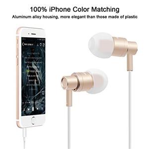 KINVOCA Wired Metal in Ear Earbuds Headphones with Microphone Remote Volume and Case,Bass Stereo Noise Isolating Inear Earphones Ear Buds for Cell Phones MP3 Players,Aluminum Alloy,3.5mm Jack,Gold 