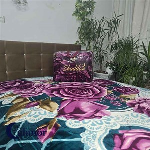 پتو دونفره طرح گل بنفش