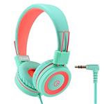 Kids Headphones - noot products K11 Foldable Stereo Tangle-Free 3.5mm Jack Wired Cord On-Ear Headset for Children/Teens/Girls/Boys/Smartphones/School/Kindle/Airplane/Plane/Tablet (Mint/Coral)
