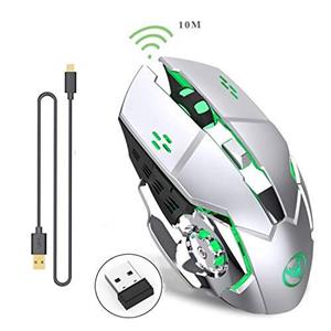 ماوس Rechargeable 2.4Ghz Wireless Gaming Mouse with USB Receiver,7 Colors Backlit for Macbook, Computer PC, Laptop (600Mah Lithium Battery) (Gray)