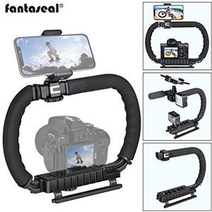 DSLR/Mirrorless/Action Camera Camcorder Phone Stabilizer 3-Shoe 2-Handed Vlog Video Holder Rig Low Position Shooting Steadycam Mount Detachable Grip Fit for GoPro Sony Canon Nikon DV iPhone Samsung 