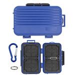 Memory Card Case Holder Waterproof for 12 Slots Micro SD Cards/8 TF SD/4 CF Cards Camera Protector Card with Carabiner (Blue).
