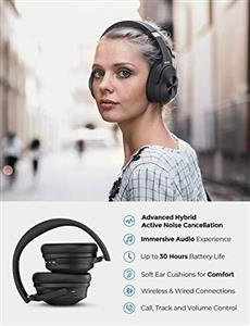Mpow H5 [Upgrade] Active Noise Cancelling Headphones, ANC Over Ear Wireless Bluetooth Headphones w/Mic, Electroplating Stylish Look, Comfortable Protein Earpads, Travel Work Computer Home 