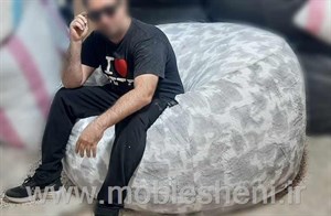 مبل راحتی، بین بگ الیافی سفید و طوسی طرح گاوی کامنا مدل 13109851