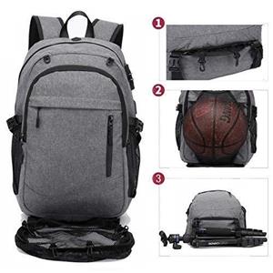 17.3 inch Laptop Sports Backpack Water Resistant Basketball Soccer with USB Charging Port Lock Headphone Jack Anti Theft Travel Computer for Men Women 