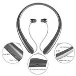 Dunns-Tech Bluetooth Wireless Stereo Headset, Retractable Neckband Headphones Earbuds with Call Vibrate Alert & Voice Prompts, Noise Cancelling Built-in Mic (Black)