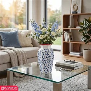 گلدان خمره ای سرامیکی طرح شکوفه آبی