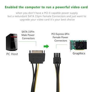 UGREEN Sata Power Cable Sata15 Pin to 6 PCI Express Graphics Video Card Adapter 8 Inch 