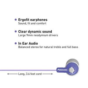 هدفون سیمی  Panasonic Panasonic ErgoFit In-Ear Earbud Headphones RP-HJE120-V (Purple) Dynamic Crystal Clear Sound, Ergonomic Comfort-Fit,Violet