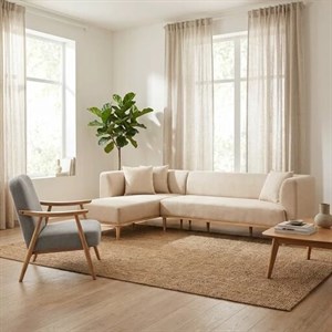 مبل ال هفت نفره با روکش پارچه و پایه چوب مدل کاپر به همراه 3 کوسن مبلمان دیرا مدل 12109633