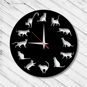 ساعت دیواری عقربه‌ای با نشانگر فانتزی مدل چوبی رفتار گربه