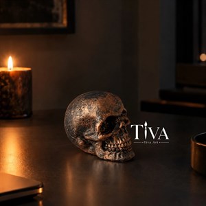 مجسمه جمجمه پلی‌استری پتینه ساده هالووین