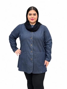 مانتو جین زنانه سایز بزرگ عصایی دو جیب