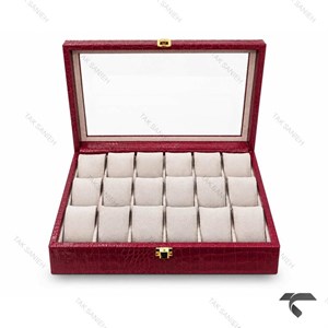 جعبه 18 تایی ساعت مچی چرمی قرمز Watches-Box-18-11421-U