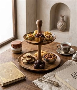 شیرینی خوری و کیک خوری  شیرینی‌خوری دو طبقه چوب گردو کد ۱۹۰۳ 