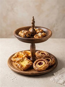 شیرینی خوری و کیک خوری  شیرینی‌خوری دو طبقه چوب گردو دست‌ساز کد ۱۹۰۷ 