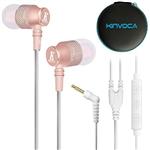 KINVOCA Wired Metal In Ear Earbuds Headphones with Microphone Volume and Case, Bass Stereo Noise Isolating Inear Earphones Ear Buds for Cell Phones, Aluminum Alloy, Carabiner, 3.5mm Jack, Rose Gold