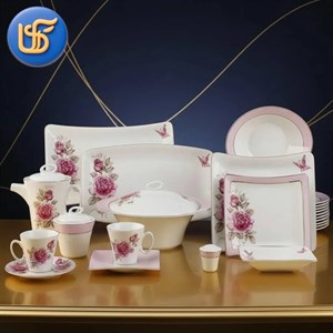 سرویس چینی 97 پارچه زرین طرح رزفلاور پلاتینی