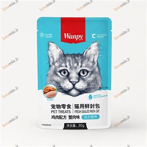 پوچ گربه ونپی مرغ و خرچنگ چینی‌نویس ۸۰ گرمWANPY Chicken & Crab