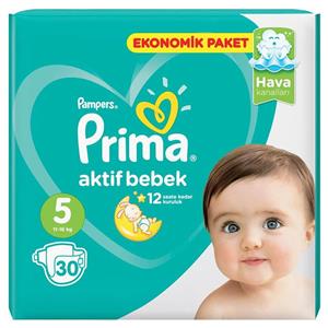 پوشک پمپرز مدل Prima سایز  +5 بسته 30 عددی Pampers Prima Size 5 Plus Diaper Pack of 30