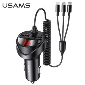 شارژر فندکی یوسامز USAMS مدل US-CC119 با جریان 3.4 آمپر و کابل 3 در 1