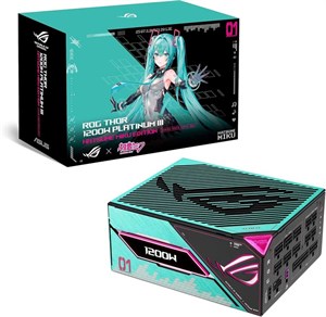 منبع تغذیه ایسوس ROG Thor 1200W Platinum III Hatsune Miku Edition (دارای گواهینامه 80 Plus Platinum، ATX 3.1، PCIE 5.1، GaN MOSFET، IVS اول GPU، نمایشگر OLED مغناطیسی، حالت توربو، 10 سال)