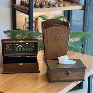 سطل و جعبه دستمال چوبی