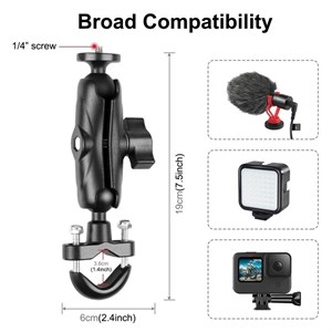 پایه نگهدارنده U-Bolt PULUZ برای نصب روی فرمان موتور سیکلت – مناسب GoPro، Insta360، DJI Osmo و سایر دوربین‌های اکشن