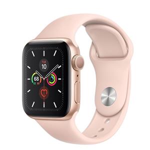 ساعت هوشمند اپل واچ سری 5 مدل 44 میلی متری با بند صورتی و بدنه آلومینیومی طلایی Apple Watch Series 5 44mm gold Aluminum with Case pink Sport Band