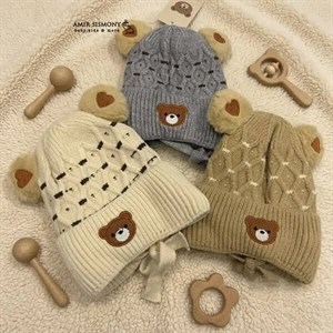 کلاه نوزادی خرسی بند دار
