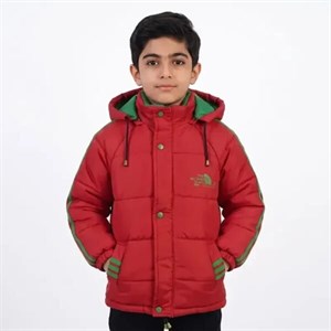 کاپشن پسرانه شمعی آستر خز قرمز کلاه دار
