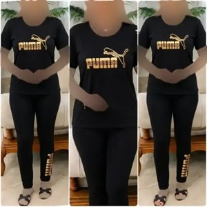 ست تیشرت و شلوار ورزشی زنانه طرح پوما جنس ویسکوز الیزه سایز 38 تا 48