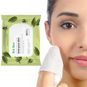 دستمال مرطوب ارایش صورت مناسب پوستهای چرب تی تری بیول 20 برگی Biol Tea Tree Makeup Remover Wet Wipes 