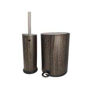 ست سطل زباله و فرچه دستشویی کنتراست مدل 6841 طرح چوب