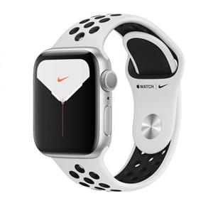 اپل واچ سری 5 نایکی 40 بدنه آلومینیوم نقره ای بند سیلیکونی سفید Apple Watch Series 5 40mm Silver Aluminum Case with Nike Sport Band