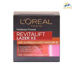 کرم ضد چروک و لک لورال سری REVITALIFT LAZER X3 حاوی GKF20 Loreal Anti Aging Revalift Laser Gkf20 50ml 