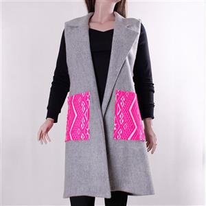 جلیقه طوسی جیب صورتی