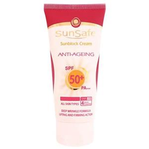 کرم ضد آفتاب چروک spf 50 بژ روشن سان سیف میلی لیتر Sun Safe Anti aging sun block cream SPF 