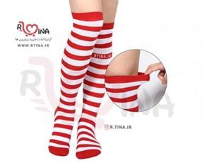 جوراب راه راه سفید قرمز زنانه